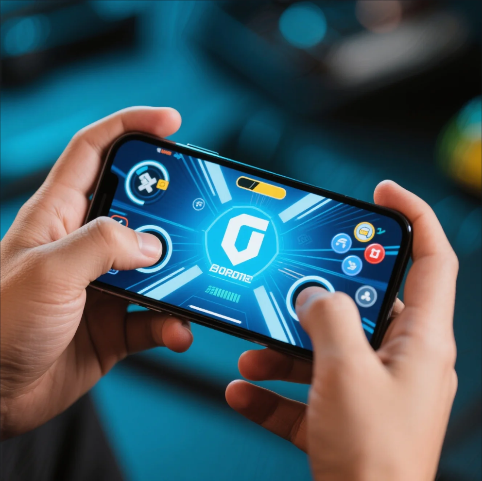 Gamer playing a mobile game on a smartphone
