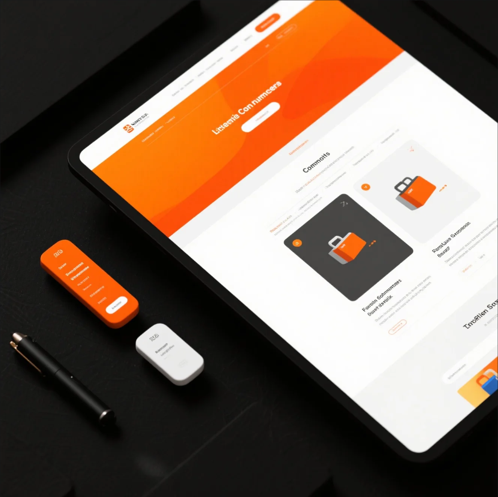 Laptop showing an e-commerce website with hosting servers in the background