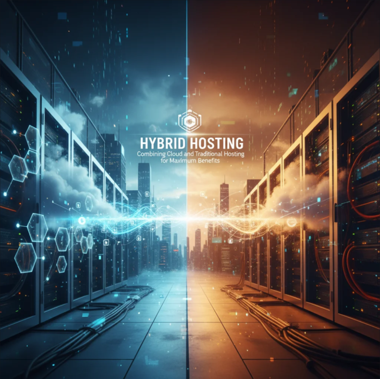 Illustration showing integration of cloud hosting and traditional servers for optimal performance