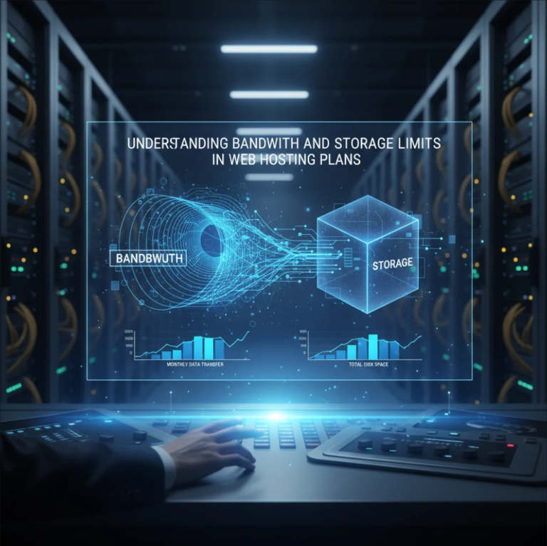 Diagram showing bandwidth transfer and storage capacity in web hosting plans