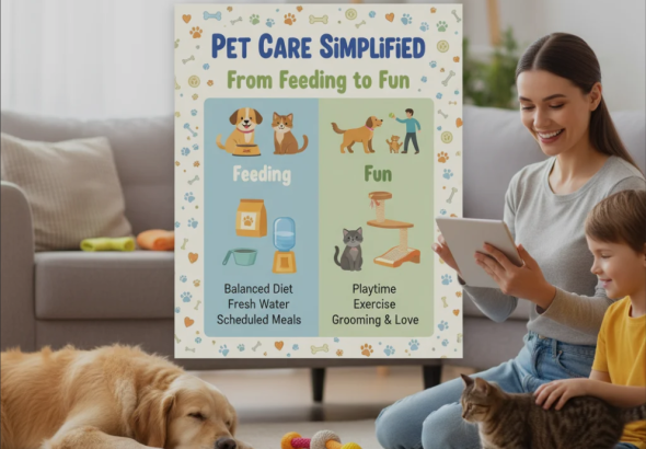 A playful scene with a dog and cat enjoying exercise and fun, representing happy and healthy pet care.