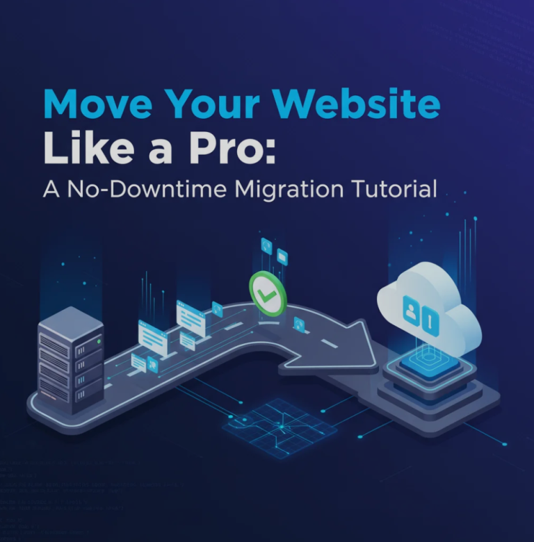 Developer performing website migration with zero downtime on a laptop
