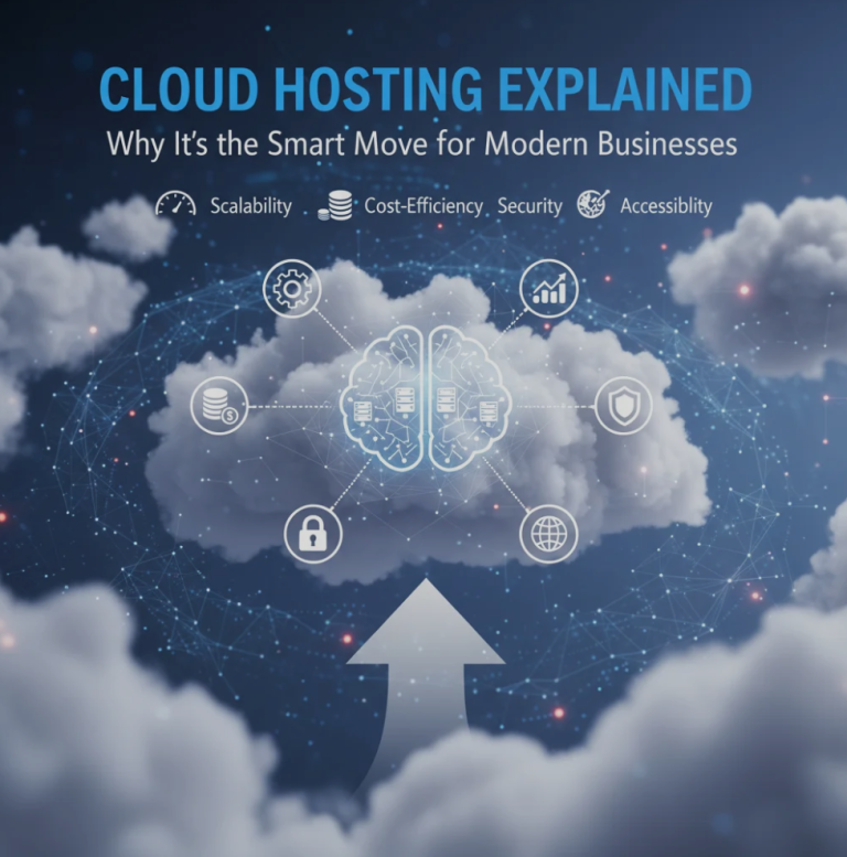 Modern business team managing cloud hosting solutions on laptops.