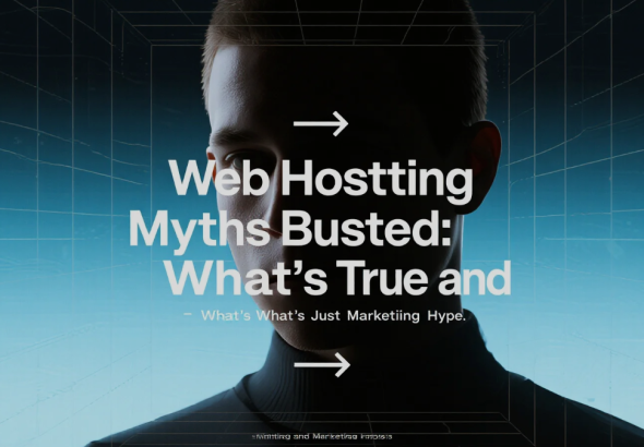Illustration of servers and cloud icons representing web hosting myths being debunked
