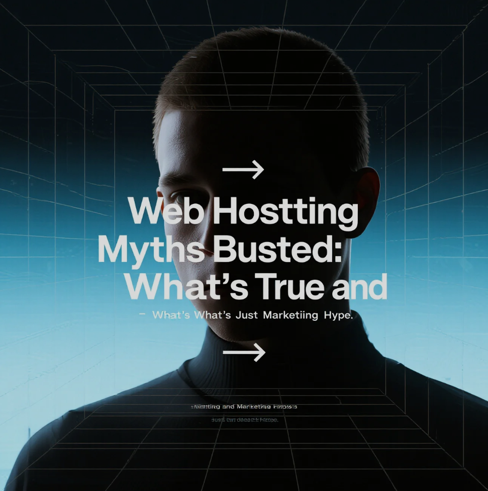 Illustration of servers and cloud icons representing web hosting myths being debunked
