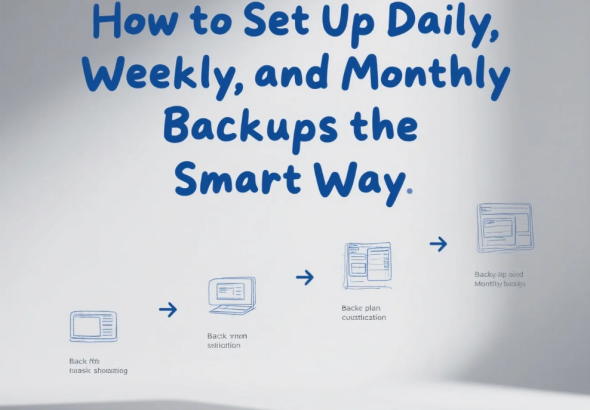 Learn how to set up daily, weekly, and monthly backups the smart way using automation, the 3-2-1 rule, and secure storage best practices.