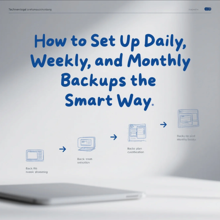Learn how to set up daily, weekly, and monthly backups the smart way using automation, the 3-2-1 rule, and secure storage best practices.