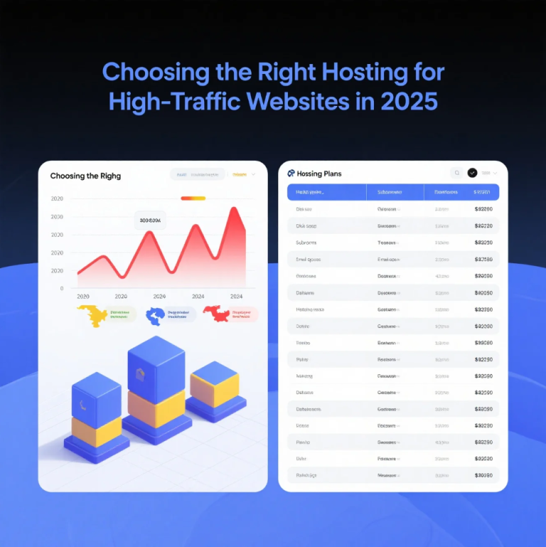 Server infrastructure and cloud hosting interface optimized for high-traffic website performance in 2025