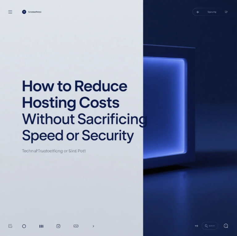 Optimized web hosting dashboard showing reduced costs, fast performance, and secure infrastructure