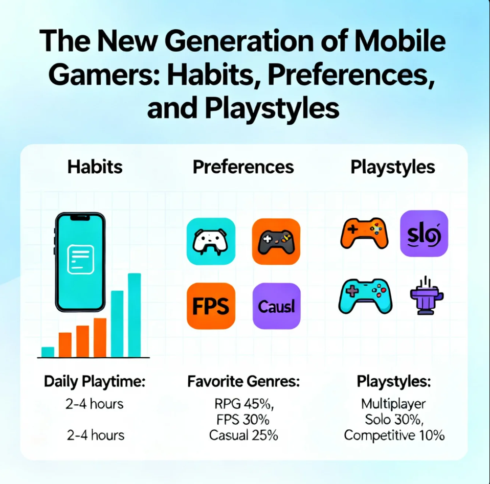 Young adults and teens playing mobile games on smartphones with focused expressions