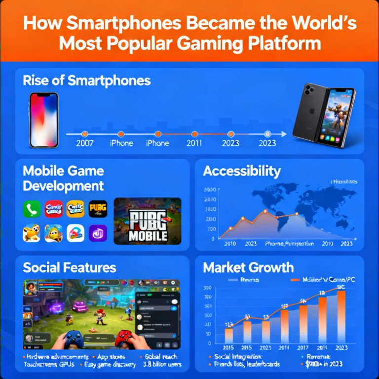 People playing mobile games on smartphones in different environments, showcasing global popularity